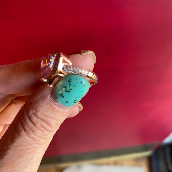 ❤️ heart ring large pink cubic zirconia Rose Gold plated/sterling Silver - Picture 5 of 9